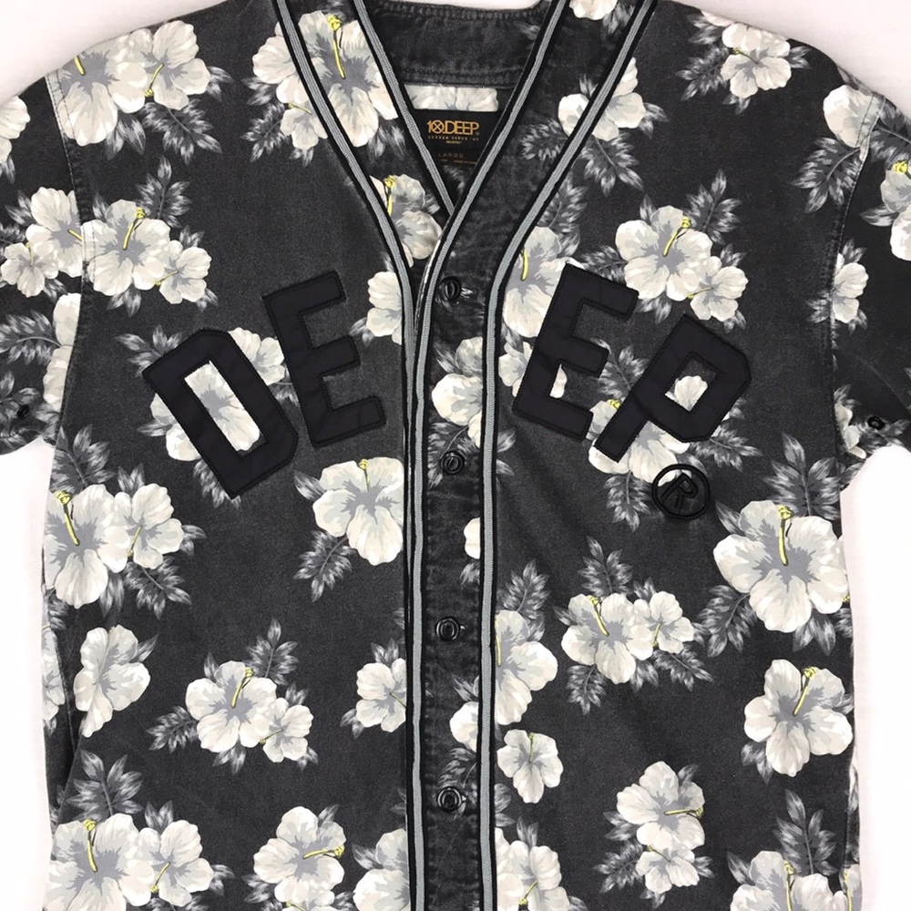 10.Deep Floral Baseball stealing home jersey EUC